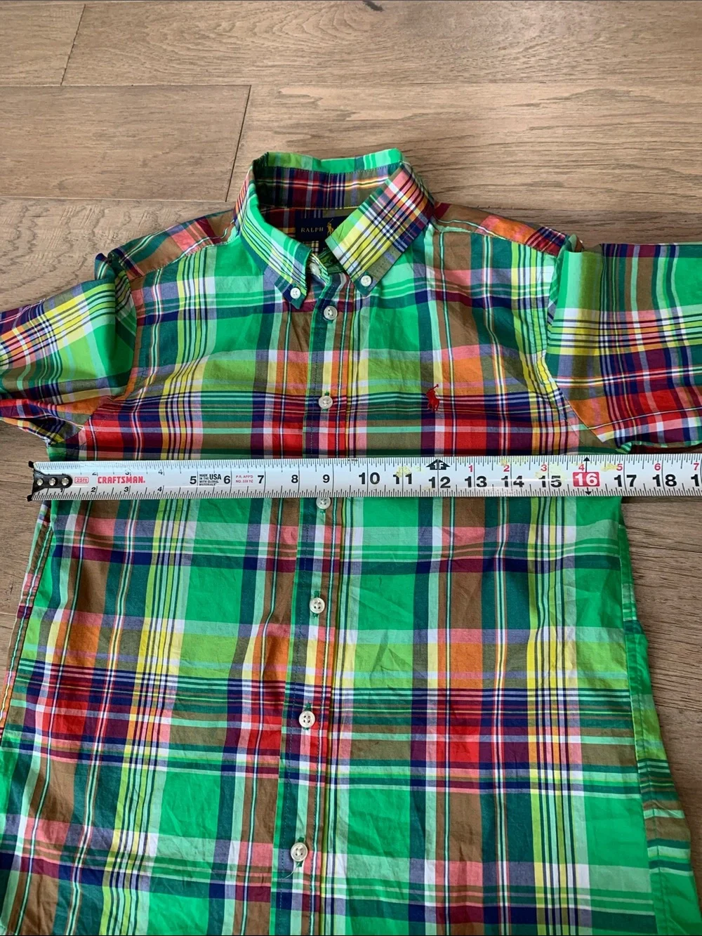 Ralph Lauren Bright Green Multicolor Plaid Button-Down Shirt Size Medium (10-12)